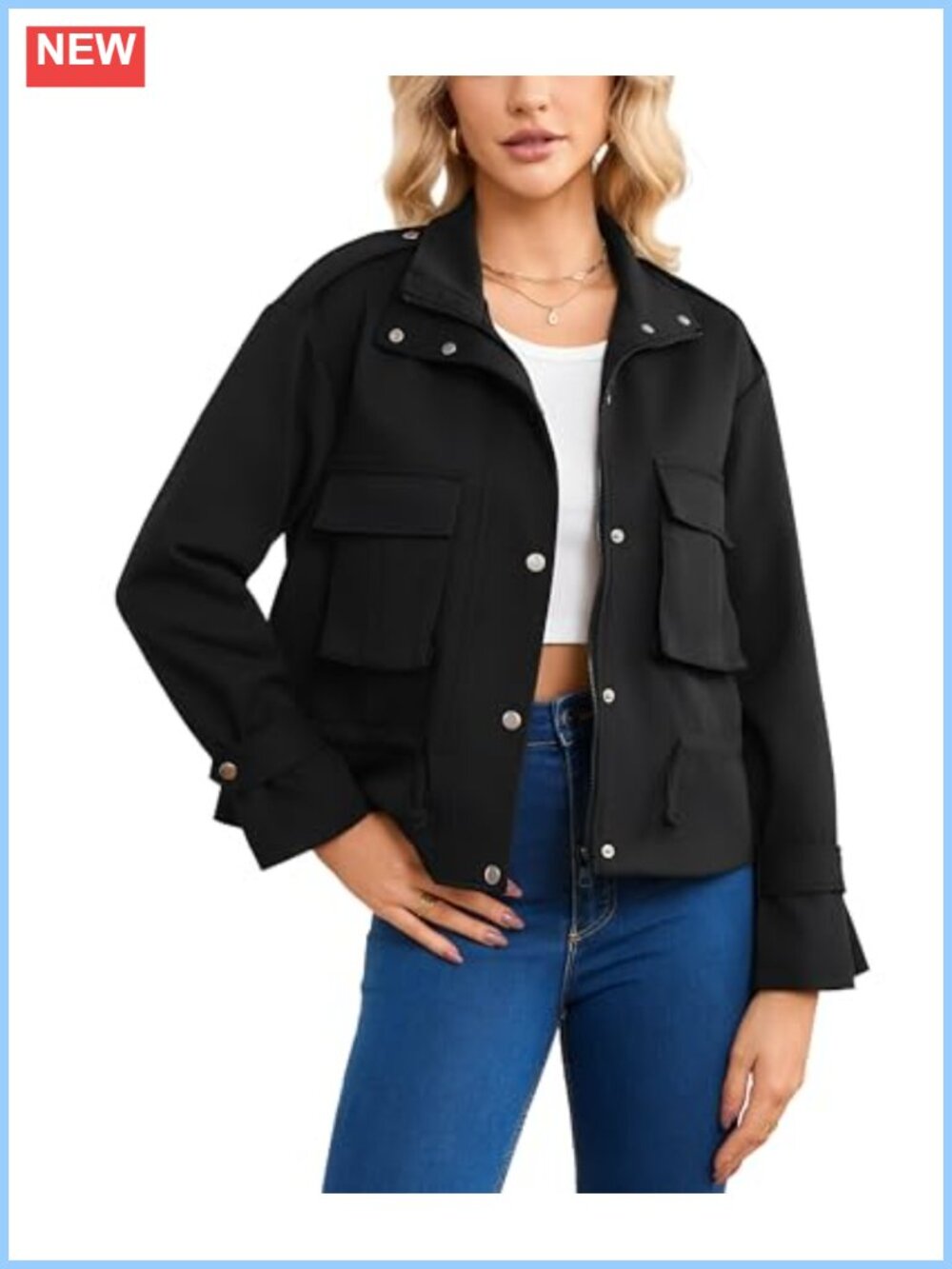Cropped Bomber Jacket Women Trendy Lightweight Zipper Utility Anorak Coat